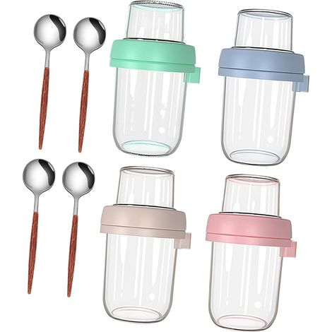 Ensemble de bocaux en Verre avec cuillère et Couvercle, Compartiment à Couches, pour Boissons Chaudes et Froides, (1/5)