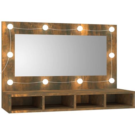 Mueble con espejo y LED color roble ahumado 90x31,5x62 cm vidaXL
