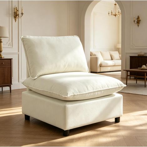 Poltrona modulare 1 posto senza braccioli in tessuto crema 74 x 85 x 78 cm OKWISH (1/5)