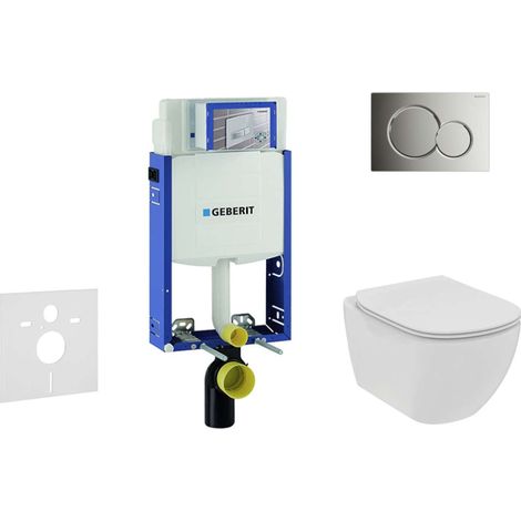 Geberit Kombifix - Ensemble de bâti-support, WC suspendu Rimless+ abattant SoftClose Ideal Standard Tesi, plaque de déclenchement Sigma01 chrome brillant 110.302.00.5 NE2 (1/5)