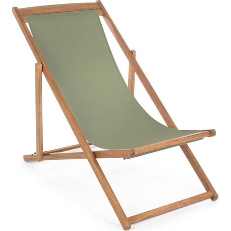 Lot de 4 chaises longues de jardin pliantes et inclinables en bois Noemi YES - Vert foncé (1/4)