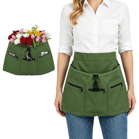 Gartenschürze – Grün – Pflückschürze mit Taschen – Verstellbar (1/5)