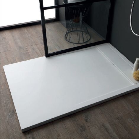 Piatto Doccia 70x120xh3 in MARMO RESINA con Piletta di Scarico Extra Piatta Bianco (1/4)
