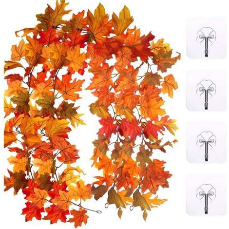 HautStore 2Pcs guirlandes de Feuilles d'érable artificielles,Décoration d'automne,Décoration de Noël,Décoration Murale (1/4)
