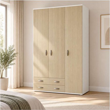 Armadio Monza 3 Ante e 2 Cassetti Bianco Olmo - 120x52x207 cm (1/3)