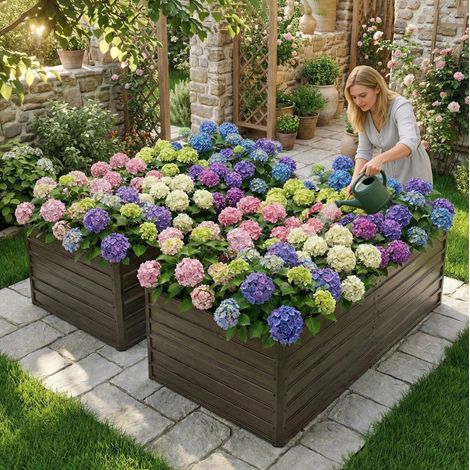 Bac potager surélevé 219x112x64 cm en acier brun effet bois, fond ouvert pour jardin – MEUBLIV (1/5)