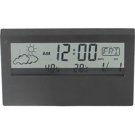Reloj despertador LCD transparente multifuncional, pantalla grande, reloj despertador digital a pilas para el hogar y los viajes, negro (1/5)