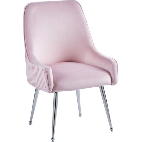 Lot 2 Chaises Salle à Manger Luxury Velours Rose Pieds Chrome 52x65,5x93,5cm (1/5)
