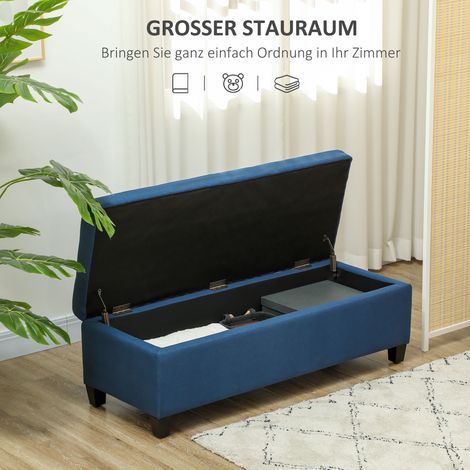 Banc de rangement avec espace de stockage, pouf ottomane, banquette d'entrée, capitonnage à boutons, 125,1 x 48,9 x 41,3 cm, Bleu (1/5)