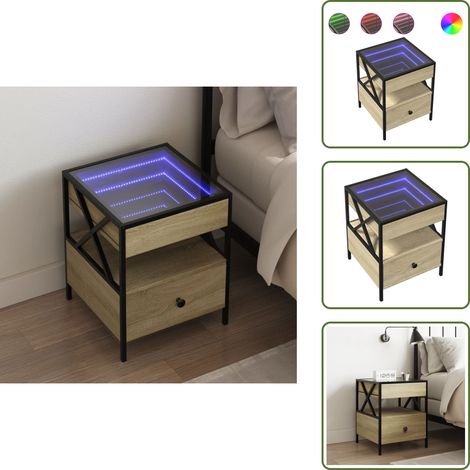 Nachttisch mit Infinity-LED Sonoma-Eiche 40x40x51 cm - Nachttisch - Nachttische - Beistelltisch - Nachtkästchen (1/5)