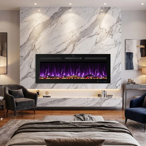 Parrot Uncle Smart Wall Mounted Electric Fireplace 42 Inch, Recessed Electric Fire with Pro LED Flame Effect, 1500W Heater and Remote Control for Living Room (1/5)