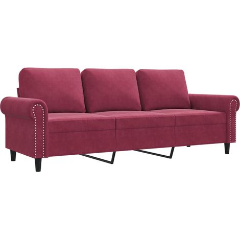 Canapé à 3 places,Sofa pour Salon,Banquette Rouge bordeaux 180 cm Velours CFW246743 (1/5)