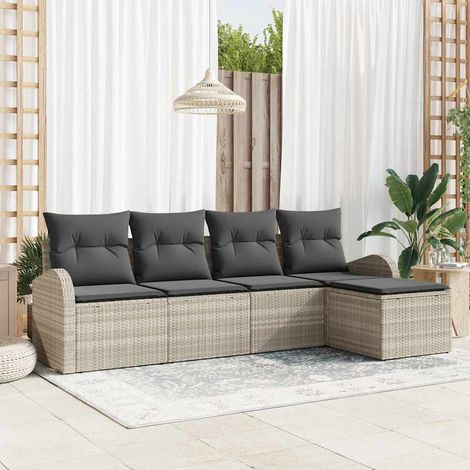 Sofa Set mit Kissen mit Speicher 5 pcs Hellgrau Poly-Rattan (1/5)