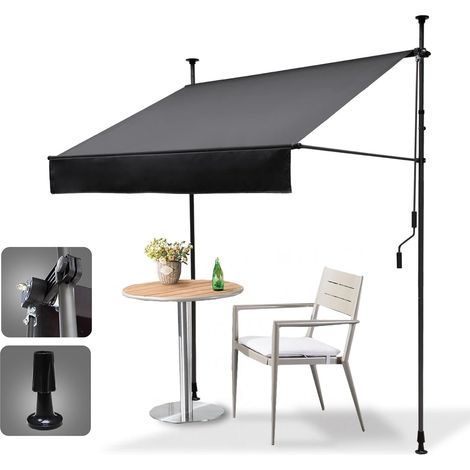 HOMEDEMO Klemmmarkise Markise Balkon (200 cm x 125 cm) Anthrazit mit Handkurbel, Balkonmarkise ohne Bohren, Sonnenschutz und wasserdicht, UV-beständig und höhenverstellbar