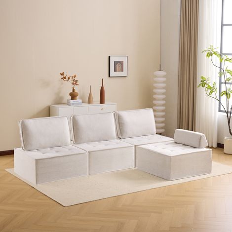 Fauteuil relax, Fauteuil 81×81×80cm, Tissu lin, Dossier capitonné,Design compact, Beige, Pour la chambre ou le salon (1/5)