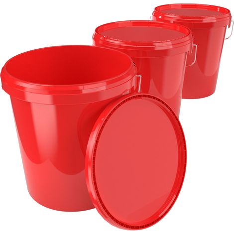3x Seau avec couvercle Seau à vide en plastique poignée 15,9l alimentaire rouge clair (1/5)