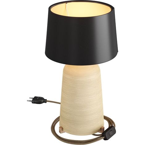Lampada da tavolo in ceramica Bottiglia con paralume Athena, completa di cavo tessile, interruttore e spina a 2 poli