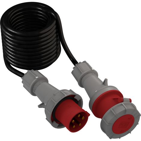 Verlängerungskabel 10 m, 63 A, 5-polig, 400 V, IP67, Gummikabel 5 x 10 mm²