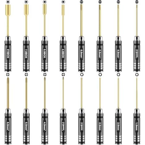 Kit d'outils pour voiture télécommandée – 16 pièces comprenant des outils plats et Phillips, hexagonaux en acier titane, avec sac de rangement - (1/3)