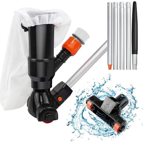 Aspirateur de piscine hors sol manuel avec brosse, 5 tiges, sac en filet et accessoires de nettoyage pour piscine. (1/5)