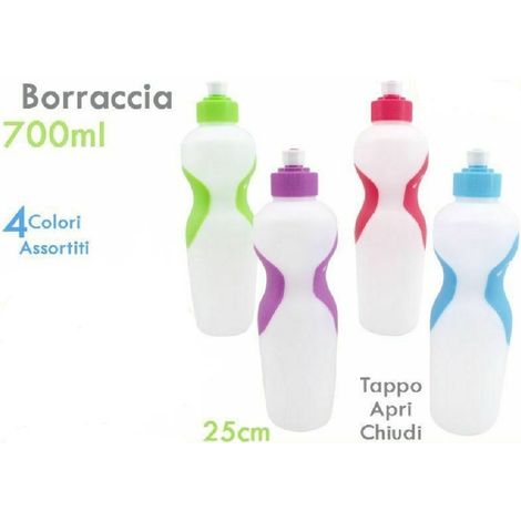 Trade Shop - FARBIGE KUNSTSTOFF-WASSERFLASCHE 700ML SPORTSCHULE VERSCHLUSSÖFFNER -