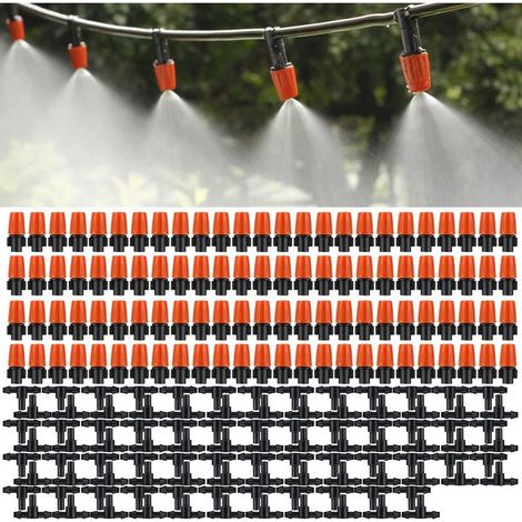 Lot de 100 Micro Pulvérisateurs à Débit Réglable pour Irrigation de Jardin, têtes de Brumisateur avec Kit de Brumisation D'irrigation Goutte à Goutte à Goutte 3 T (Orange)