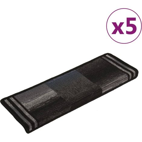 Lot de 5 Tapis d'escalier autoadhésifs - Tapis de marche pour Enfants, Aînés et Animaux 65x25 cm Noir et gris BV412486 - BonneVie (1/5)