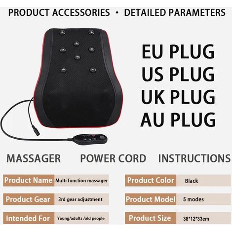 Filiyano-Appareil de massage électrique Shiatsu pour la tête, la nuque et le corps, avec coussin lombaire chauffant et vibrant. Prise américaine