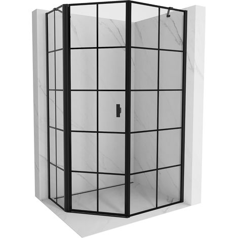 Mexen Mist cabina doccia pentagonale asimmetrica pivottante sinistra 80 x 100 cm, griglia nera, nero - 8A8-080-100-70-77-L (1/5)