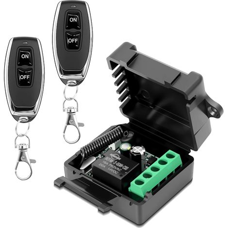Mando a distancia inalámbrico 220V/230V, receptor de relé con 2 transmisores portátiles, radiocontrol de 1 canal RF, contactos libres de potencial, controlador de relé inalámbrico para lámparas, puert (1/5)