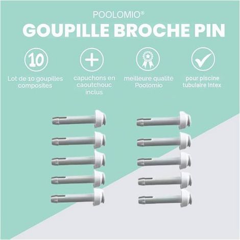 Lot de 10 goupilles 60 mm avec bouchons en caoutchouc - Pour piscine tubulaire Intex (1/5)