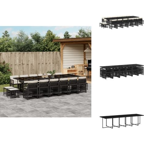 17-tlg. Garten-Essgruppe mit Kissen Schwarz Poly Rattan - Garten Essgruppe - Garten Essgruppen - Outdoor Essgruppe - Terrasse Essgruppe (1/5)