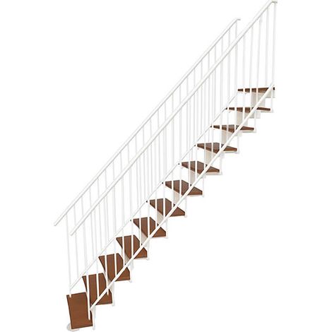 Scala dritta 12 gradini - Altezza raggiungibile 2.59 a 3.12m - Larghezza 80cm - Struttura bianca e gradini in legno noce - COMFO80/I/BN2MC-12