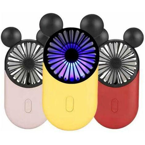 Pr Mini ventilateur personnel mignon, 3 vitesses réglables, support portable, pour activités de plein air en intérieur, lot de 3 souris mignonnes (rouge + rose + jaune) (1/5)