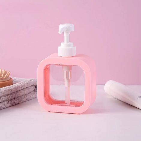 Distributeur de savon liquide transparent (300 ml, rose clair) - Flacon de grande capacité pour gel douche et lessive (1/5)