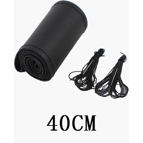 Housse de volant universelle en cuir de vachette noir (40 cm) - 38 cm (15 pouces) - Accessoires auto intérieurs cousus main. (1/5)