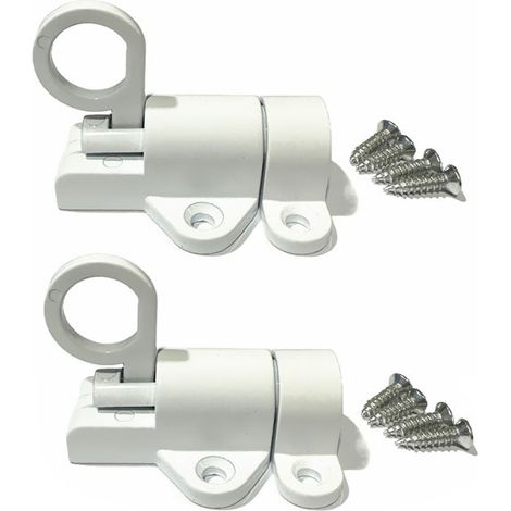 Lot de 2 verrous de porte automatiques, verrou de porte extérieur, verrou de fenêtre, verrou de porte en aluminium avec vis, blanc (1/4)