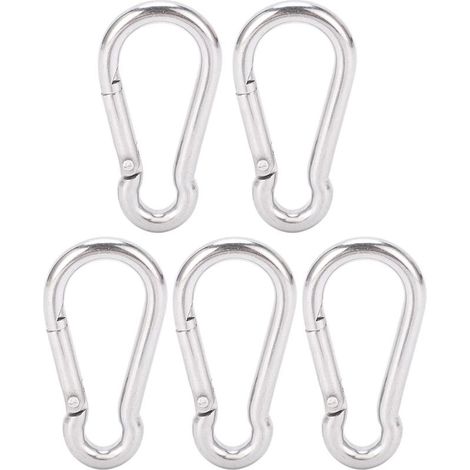 5 pièces Mousqueton en Acier Inoxydable 60mm, Crochet Sécurisé à Ressort pour Randonnée et Camping (1/5)
