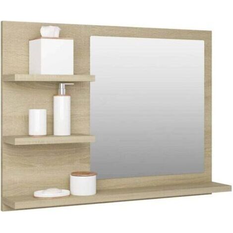 Armoire de Toilette Miroir Salle de Bain, Armoires de Salle de Bain avec Miroir Rangement Style Moderne pour Salle de Bain, 60 x 10,5 x 45 cm, chêne sonoma -