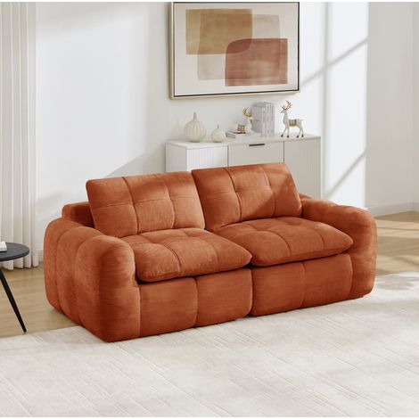 Divano modulare a 2 posti in tessuto ciniglia, imbottitura in schiuma ad alta densità 32D, seduta confortevole da 54 cm, design trapuntato, non richiede montaggio, colore arancione (1/5)