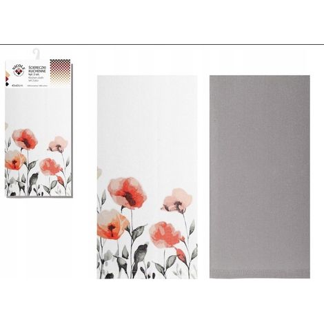 2 x Toalla de cocina de algodón NICOLE 40x60 cm art. 52391 amapolas blancas y grises