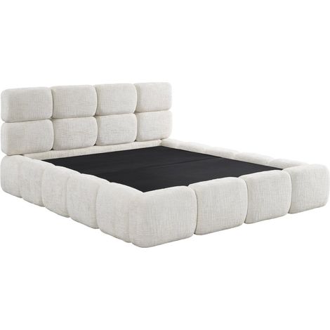Deco In Paris – Lit coffre en velours chiné beige 140x190 cm – Grand coffre de rangement intégré – Tête de lit capitonnée – Design moderne et élégant (1/5)