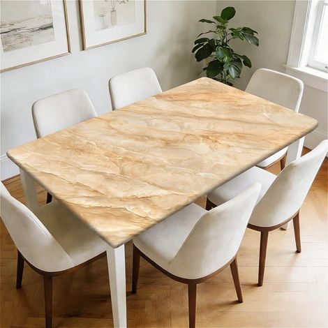 Wasserdichte Tischdecke mit Gummizug 140x80cm, abwaschbar, Marmoroptik Goldbeige