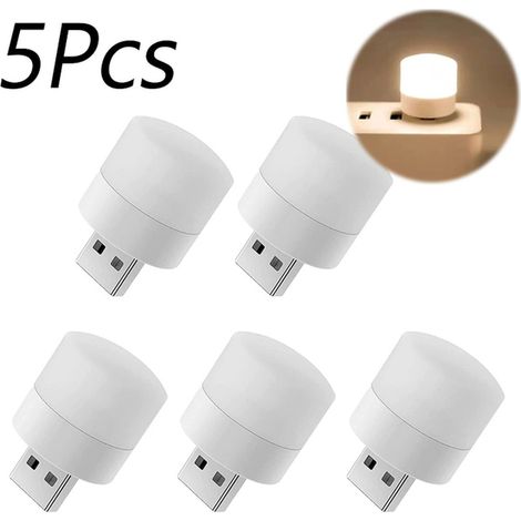 5 pièces veilleuse LED blanche chaude, avec prise USB, lampe de lecture pour ordinateur, protection des yeux, usage bureau / chambre