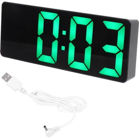 Réveil Électronique LED Rectangulaire Compact Noir Affichage Numérique Vert, Horloge de Bureau Décorative à Surface Miroir, Réveil Digital pour Chambre et Salon, sans Piles (1/5)