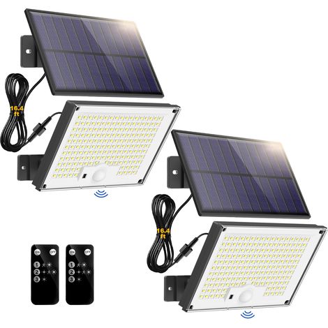 2 luci solari per esterni con sensore di movimento 3 modalità Faretto 172 LED IP65 impermeabile con telecomando, luce bianca (1/5)