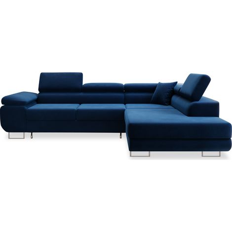 Canapé d'angle droit convertible Marius velours Bleu (1/5)