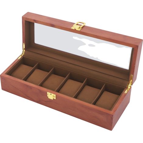 Scatola per orologi, design elegante, meccanismo di chiusura sicuro, marrone, 6 scomparti (1/2)