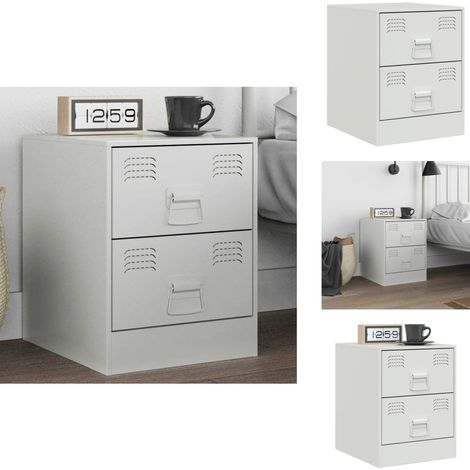 Table de chevet blanc 34,5x39x44 cm acier - Table De Chevet Blanche - Meuble De Chambre - Table Nuit - Rangement Tiroir - Design Moderne (1/5)