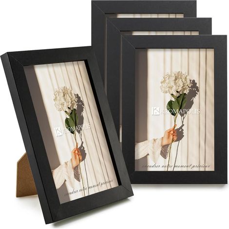 Bilderrahmen Kleine MDF Acrylglas Drehverschluss 10x15 cm Schwarz 4x (1/5)